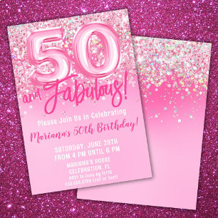 50 en Fabulous Birthday Pink Glitter Kaart