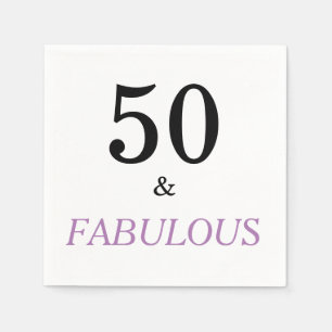 50 en Fabulous Birthday Quote Black Paarse tekst Servet