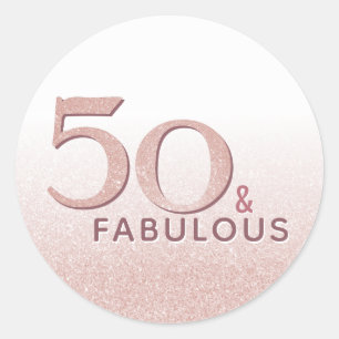 50 en Fabulous Birthday Roos Gold Glitter Ronde Sticker