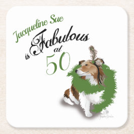 50 en Fabulous Birthday Sheltie Dog Green Vierkante Kartonnen Onderzetter