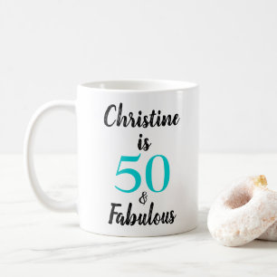 50 en Fabulous Birthday Turquoise Black White Koffiemok