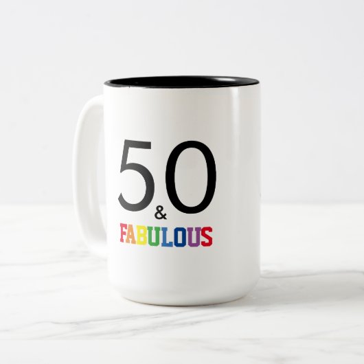 50 en Fabulous Birthday Tweekleurige Koffiemok (Voorkant links)