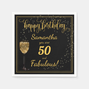 50 en Fabulous Black and Gold Birthday Sjabloon Servet