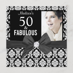 50 en Fabulous black damask foto   50e verjaardag Kaart
