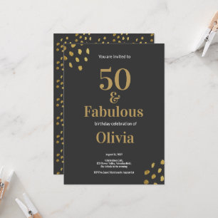 50 en Fabulous Black en Golden Birthday Invitati Kaart