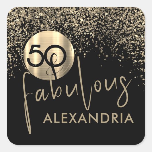 50 en Fabulous Black Gold Birthday Vierkante Sticker (Voorkant)