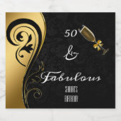 50 en Fabulous Black & Gold Verjaardag Sparkling Wijnetiket (Enkel label)