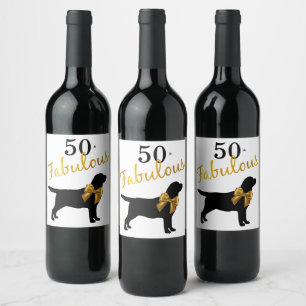 50 en Fabulous - Black Labrador - Zwart & Goud Wijn Etiket