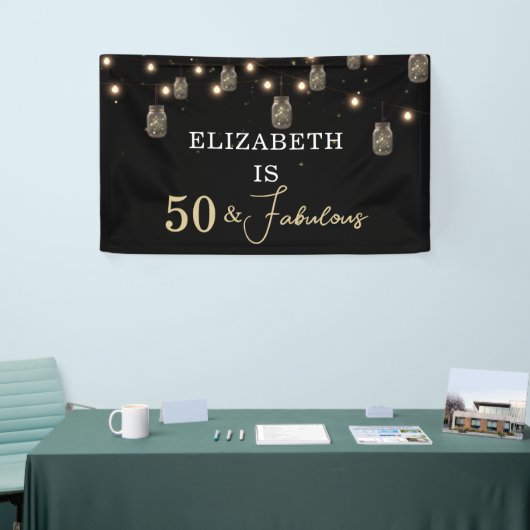 50 en Fabulous Black met String Lights Spandoek (Beurs)