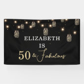 50 en Fabulous Black met String Lights Spandoek (Horizontaal)