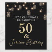 50 en Fabulous Black met String Lights Wijn Etiket (Enkel label)