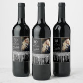 50 en Fabulous Black Silver Birthday Party Wijn Etiket (Flessen)