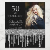 50 en Fabulous Black Silver Birthday Party Wijn Etiket (Enkel label)
