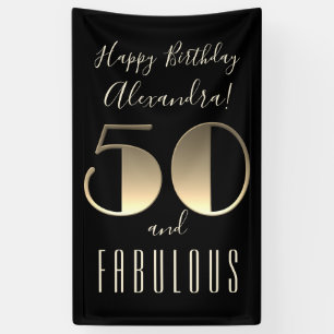 50 en Fabulous Black Typografie 50th Birthday Spandoek