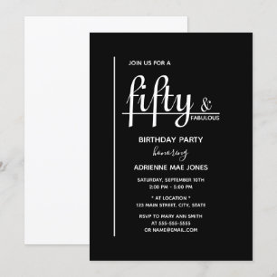 50 en FABULOUS Black White 50th Birthday Party Kaart