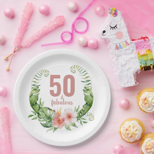 50 En Fabulous Blozend Roze Script Verjaardag Papieren Bordje (Feest)