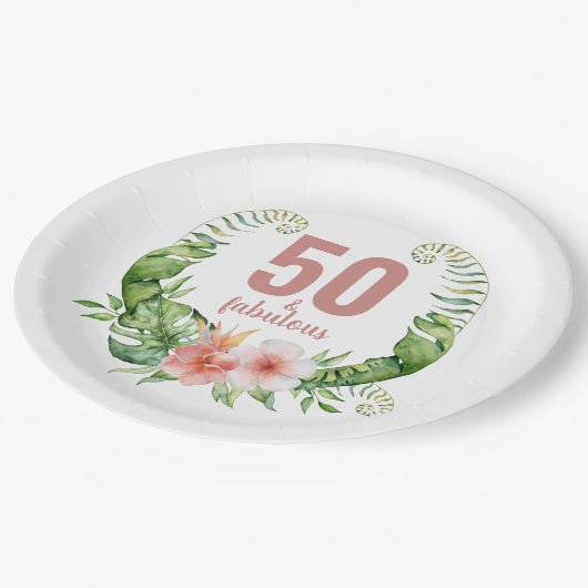 50 En Fabulous Blozend Roze Script Verjaardag Papieren Bordje (Gekanteld)