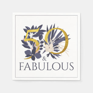 50 en Fabulous Blue Gold Luxury Floral Birthday Servet