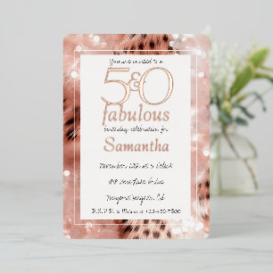 50 en Fabulous Blush Roze Goud Luipaard Verjaardag Folie Uitnodiging