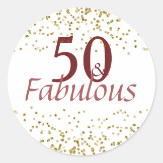 50 en Fabulous Bourgondië en Goud Ronde Sticker