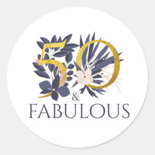 50 en Fabulous   Chic Floral Gold 50th Birthday Ronde Sticker