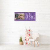50 en Fabulous Chic Script Paarse Foto Feest Spandoek (Insitu)