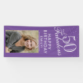 50 en Fabulous Chic Script Paarse Foto Feest Spandoek (Horizontaal)