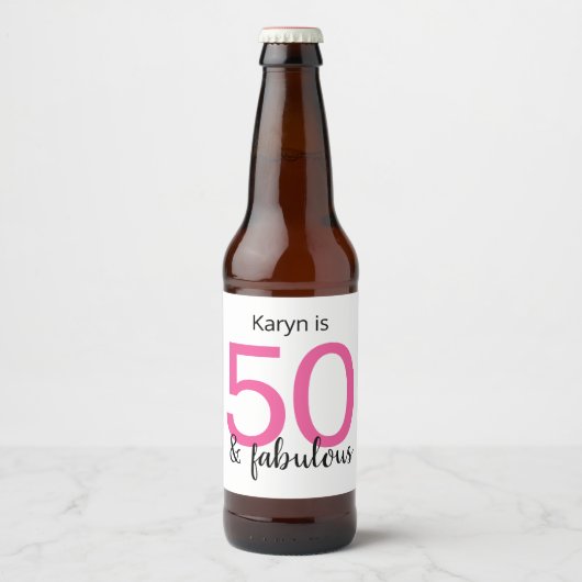 50 en Fabulous Dames 50th Birthday Party Bier Etiket (Voorkant)