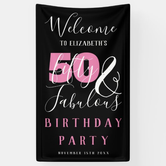 50 en Fabulous Elegant 50th Birthday Party Spandoek (Verticaal)