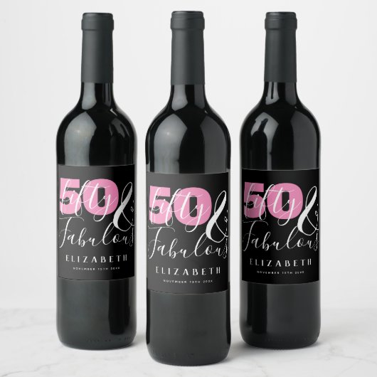 50 en Fabulous Elegant 50th Birthday Party Wijn Etiket (Flessen)