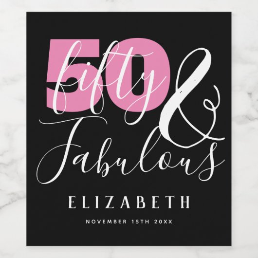 50 en Fabulous Elegant 50th Birthday Party Wijn Etiket (Enkel label)