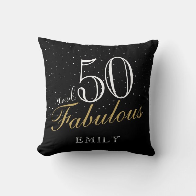50 en Fabulous Elegant Black 50th Birthday Kussen (Voorkant)