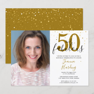 50 en Fabulous Elegant Gold Black Birthday Foto Kaart
