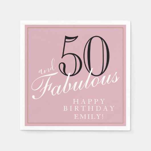 50 en Fabulous Elegant Script Pink 50th Birthday Servet (Voorkant)