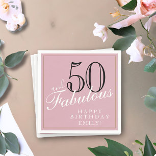 50 en Fabulous Elegant Script Pink 50th Birthday Servet