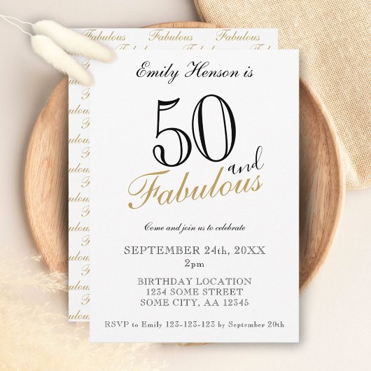 50 en Fabulous Elegant Script Verjaardag Kaart