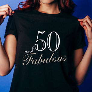 50 en Fabulous Elegant White Script Birthday T-shirt