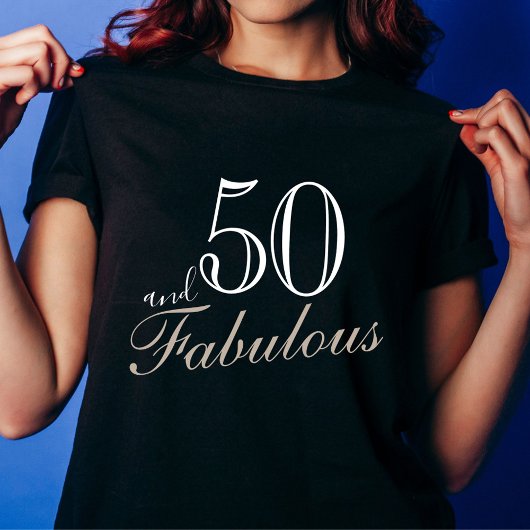 50 en Fabulous Elegant White Script Birthday T-shirt