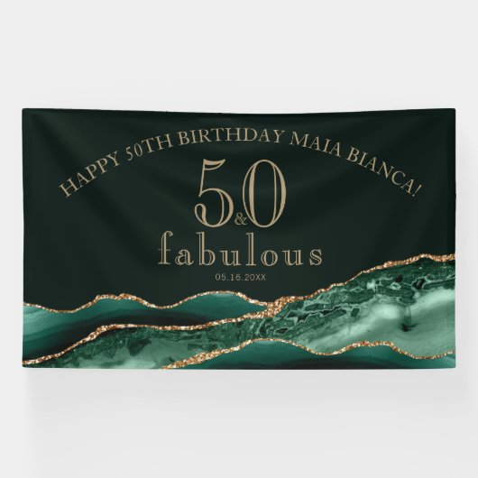 50 en Fabulous Emerald Green Agate 50th Birthday Spandoek (Horizontaal)