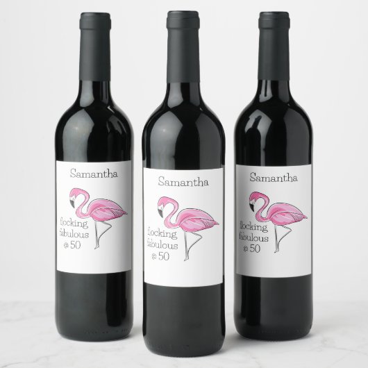 50 en Fabulous Flamingo Custom Wijn Etiket (Flessen)