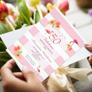50 en Fabulous Flamingos Tropical Pink Birthday Kaart