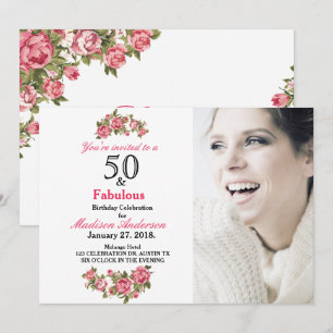 50 en Fabulous Floral   50e verjaardag van uitnodi Kaart