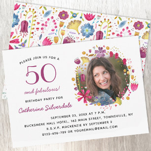 50 en Fabulous Floral Foto Verjaardagsfeest Kaart