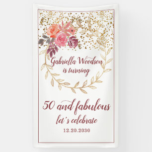 50 en Fabulous Floral Pink Marsala Glitter Spandoek