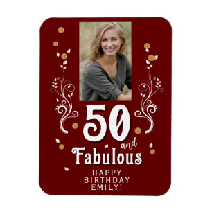 50 en Fabulous Foliage Red 50th Birthday Foto Magneet