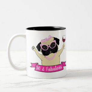 50 en Fabulous Fun Loving Pug Dog Verjaardag Tweekleurige Koffiemok