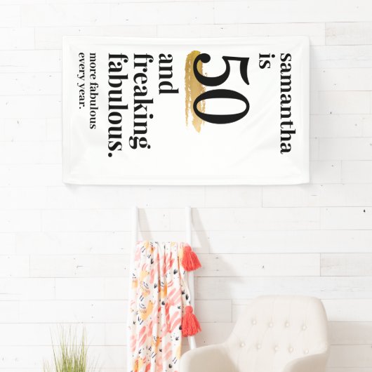 50 en Fabulous Funny Modern Bday Party Spandoek (Insitu)