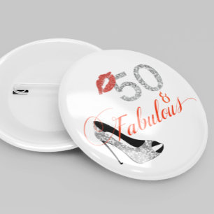 50 en Fabulous Glitter 50th Birthday Ronde Button 5,7 Cm