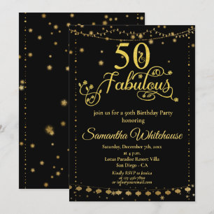 50 en Fabulous Glitter Gold Black Birthday Party Kaart