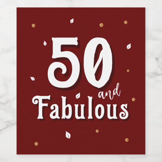 50 en Fabulous Glitter Red 50e verjaardag Wijn Etiket (Enkel label)